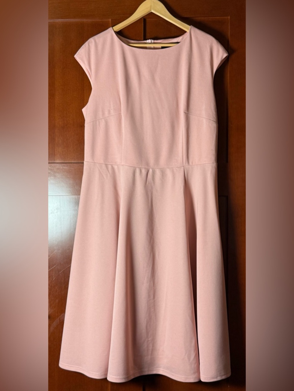 Spring/Summer Occasion Soft Pink Fit-and-Flare Dress With Cap Sleeves Size 3XL